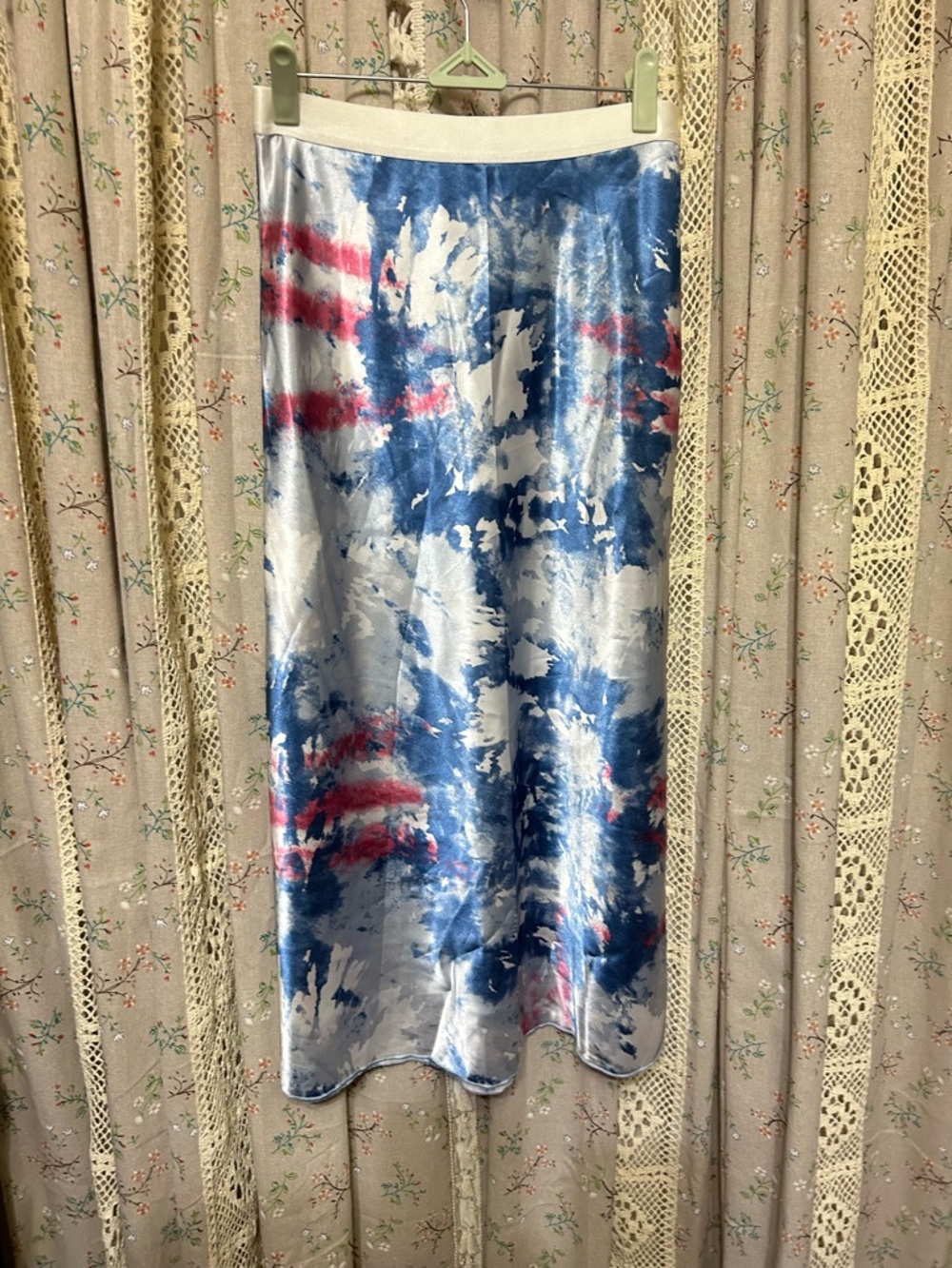 Knit Riot x VS Pink Satin Tie Dye Slip‎ Midi Skirt New Size M